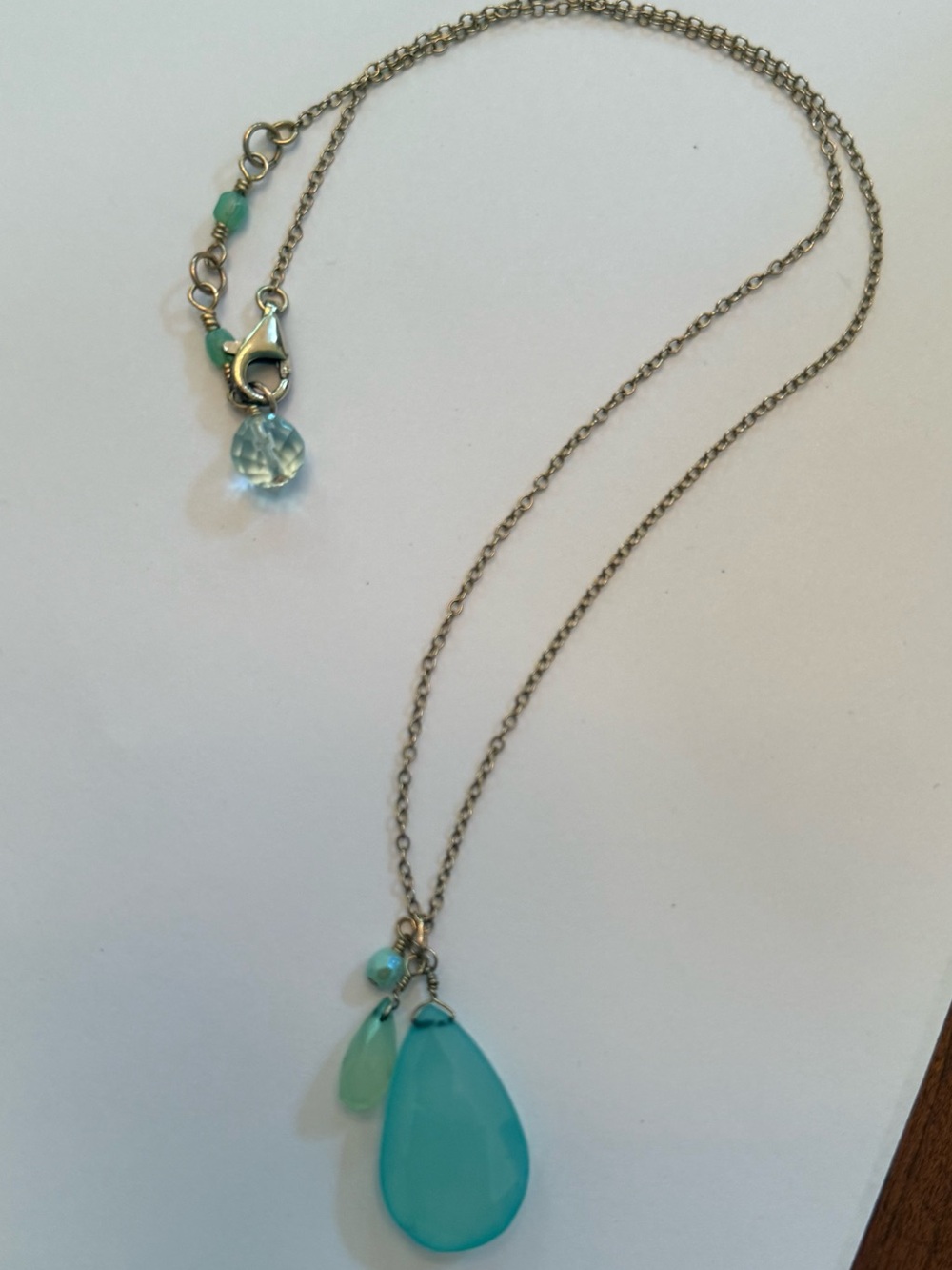 Gold Plated Aqua Teardrop Pendant Necklace